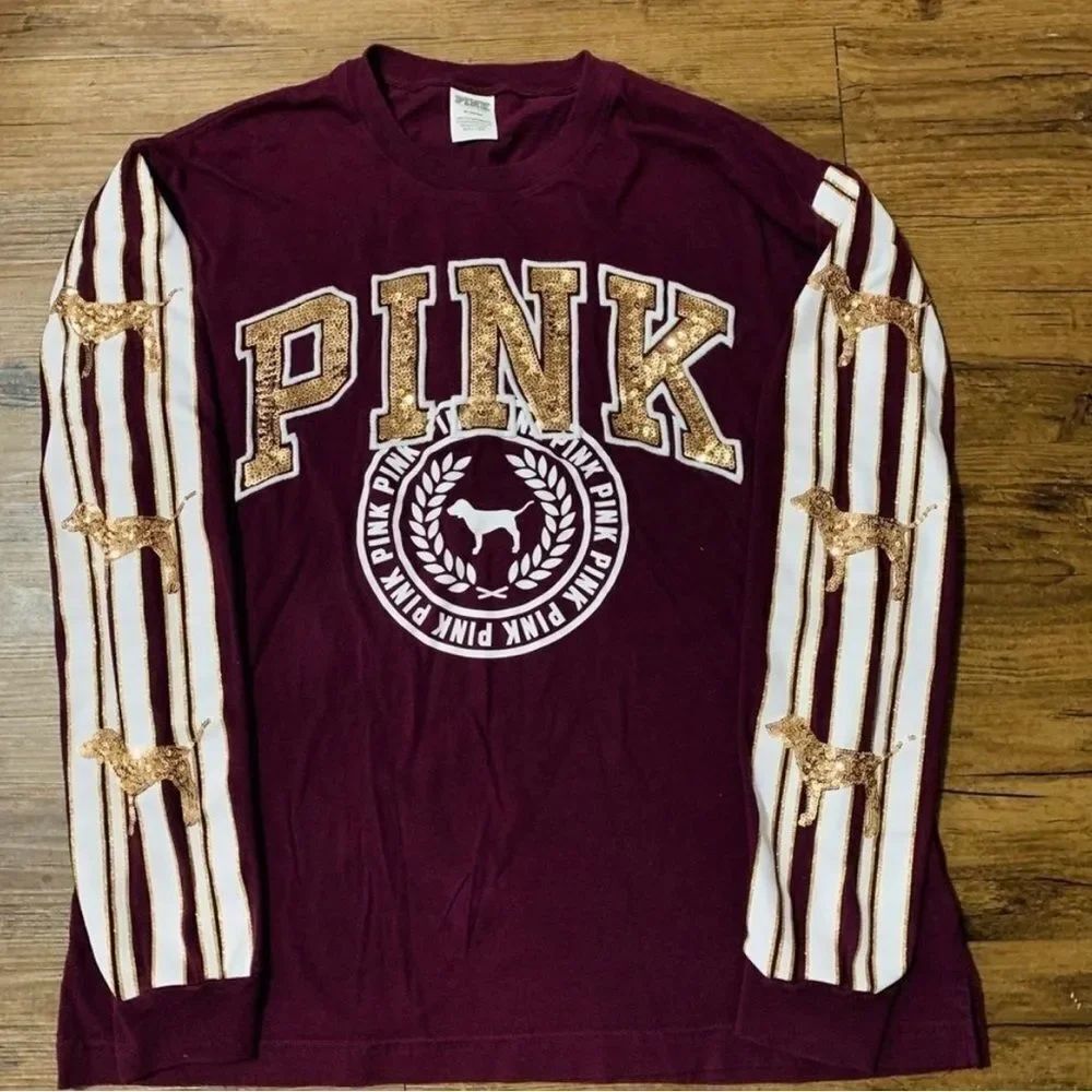 VS PINK BLING DOG TSHIRT BURGANDY